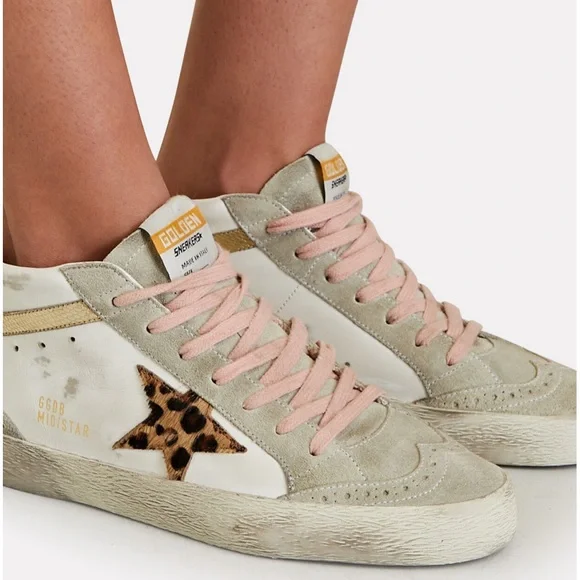 Golden Goose Mid Star Sneaker White Leather/Gold/Leopard Star sz 38 New in Box - Picture 14 of 14